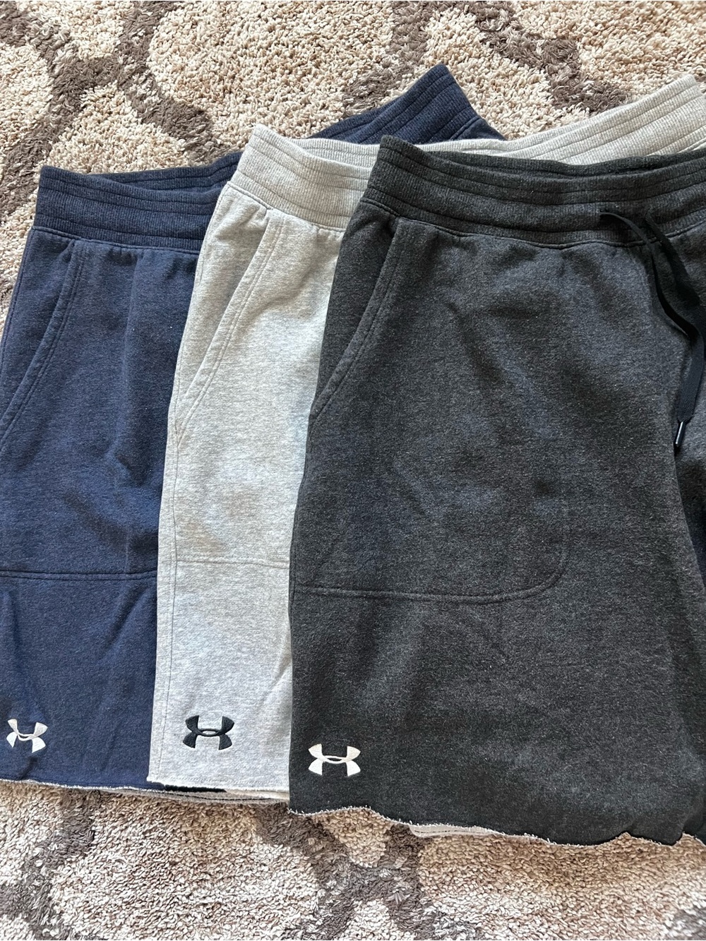 Under Armour Men’s Fleece Shorts Lot of 3 Blue Gray Black Size Large